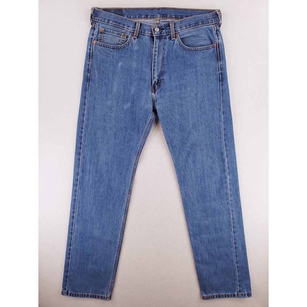 Levis 505 Jeans Mens 36x34 Regular Straight Heavy Denim Work Pants Medium Stone